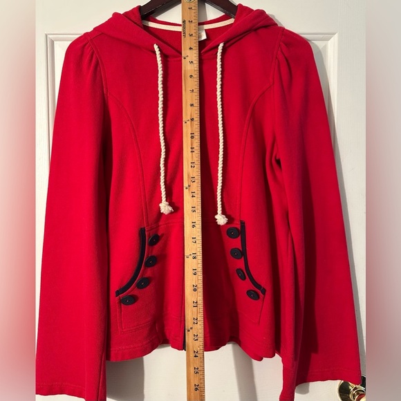 ANTHROPOLOGIE Sunday Mon M Coastal Red Hoodie Ribbon Bow Bell Sleeve Rope String - Picture 14 of 16
